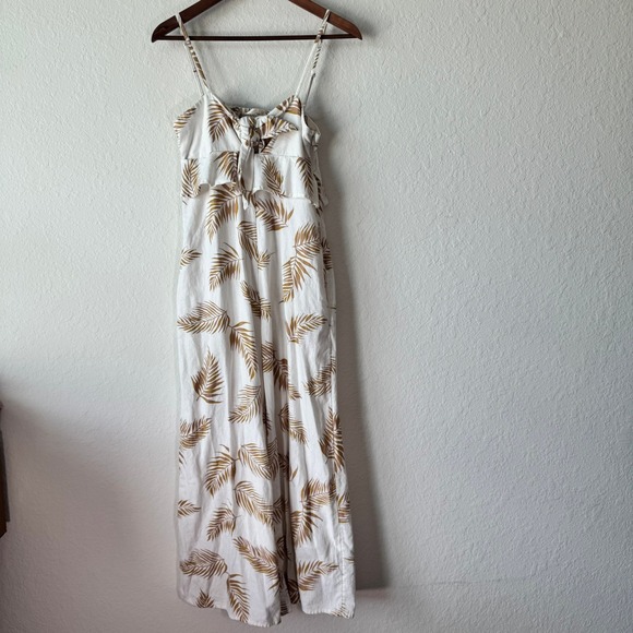 Billabong Pants - Billabong Womens Size S White Tropical Palm Print Linen Blend Wide Leg Jumpsuit